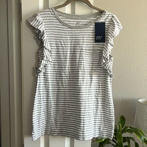 Crown & Ivy Gray and White Stripe Top